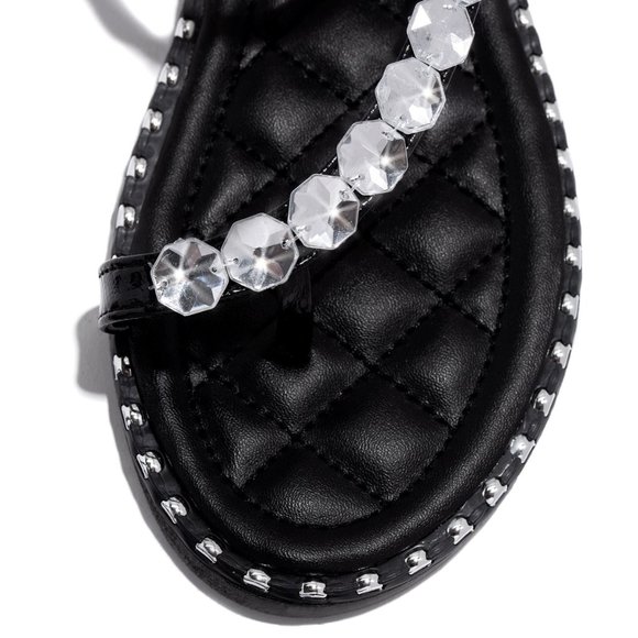 NEW🔥 Rhinestone Crystal Strap Flat Slide Sandals - Picture 4 of 5